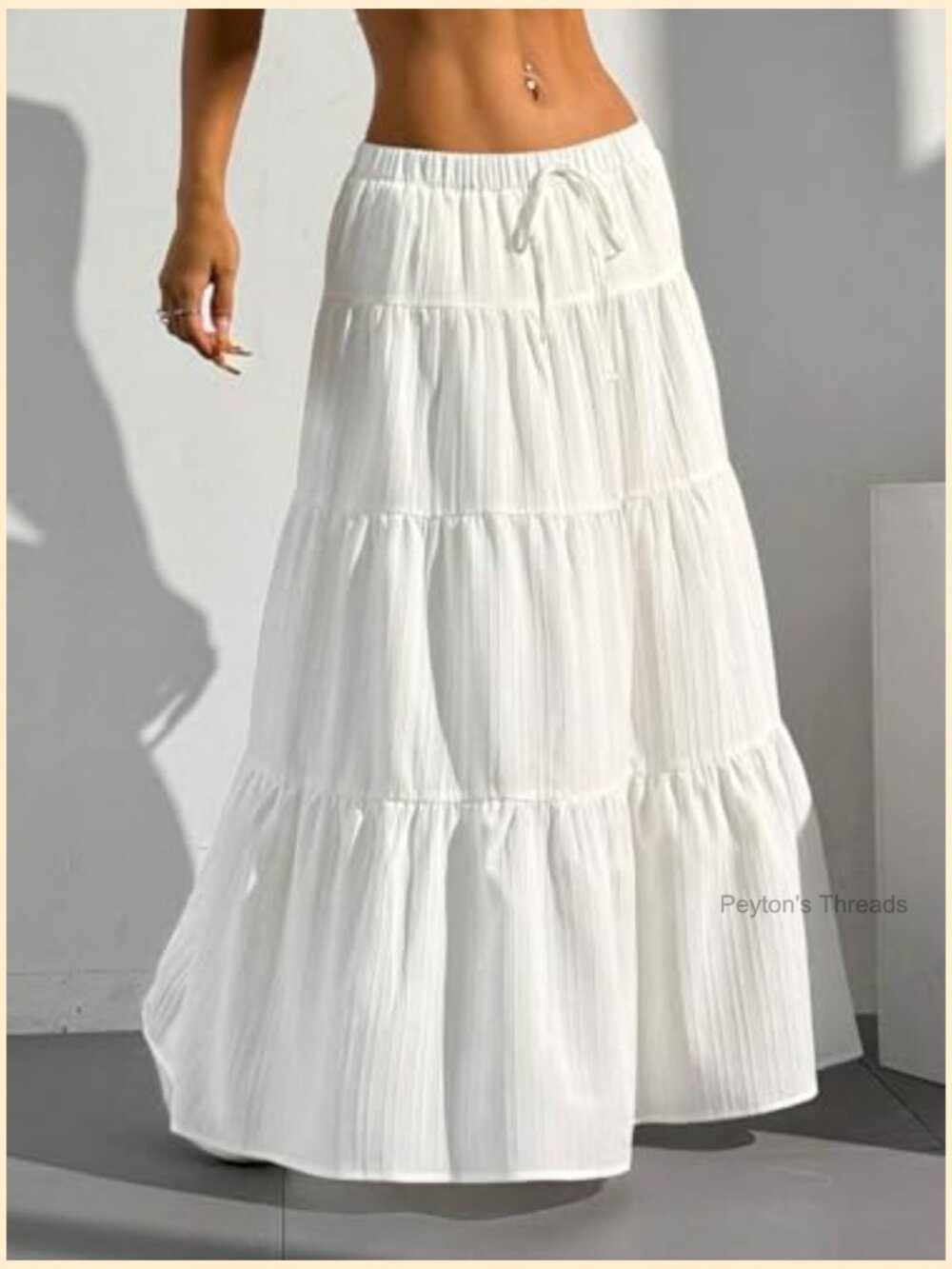 Ruffle Hem A-Line Maxi Skirt Elastic Waist Tiered Boho Long Dress - Picture 3 of 7